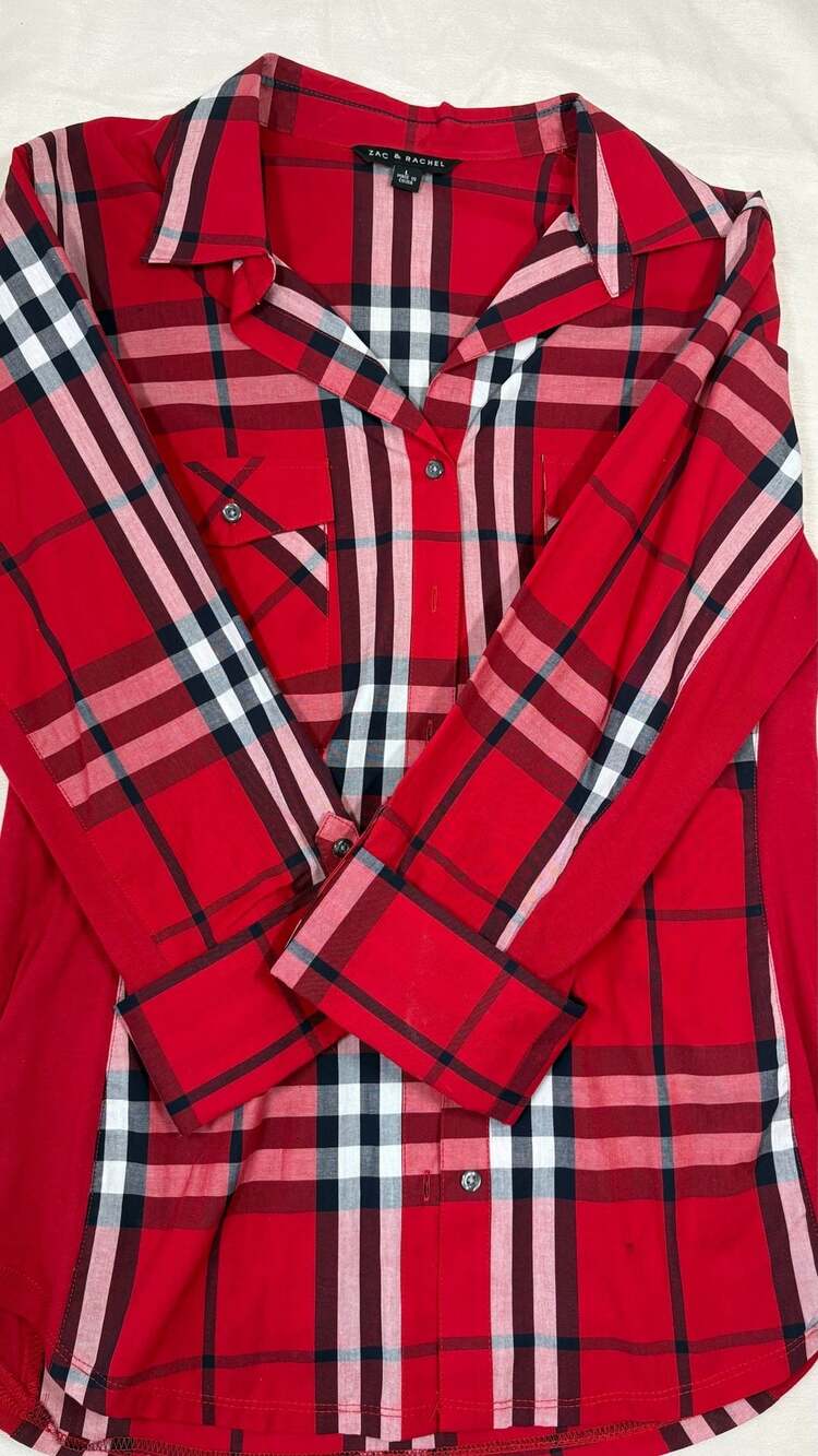 Zac & Rachel Plaid Button Up Shirt Size L Red Long Sleeve